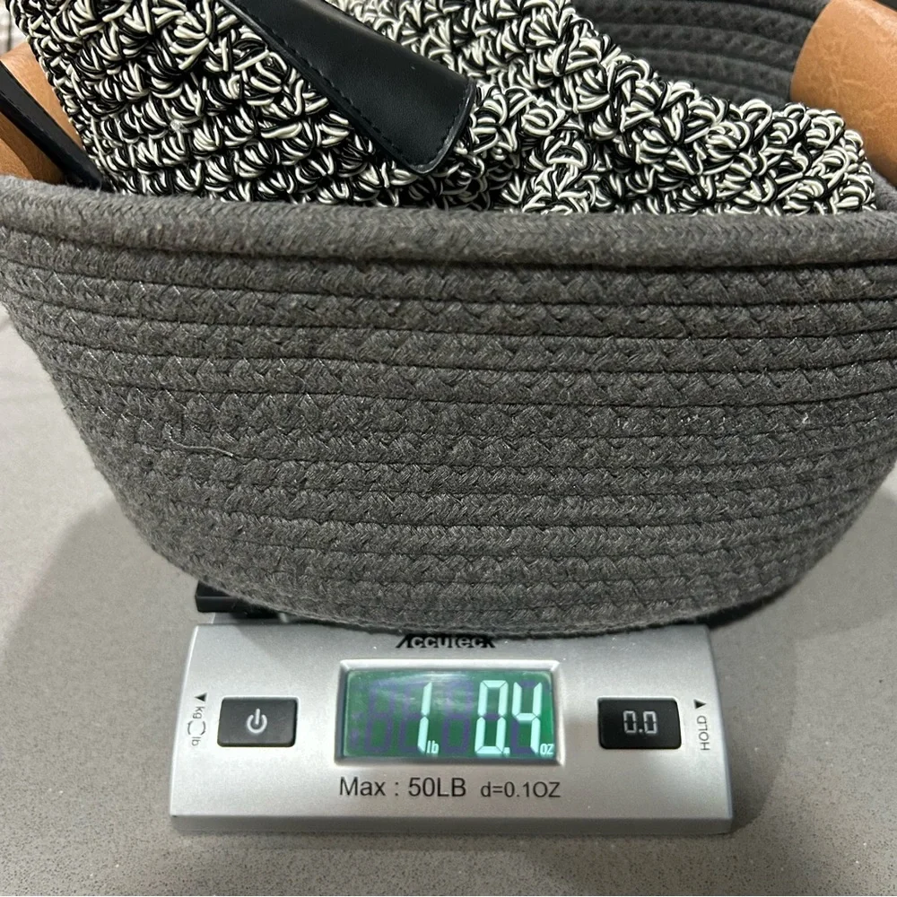 Nine West Black Cream Woven Texture Leather Strap Hobo Shoulder Bag Zip Closure